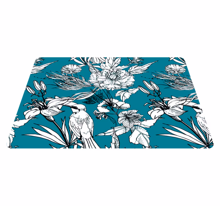 Alfombra vinílica animales patrón elegante de aves blancas - TenVinilo