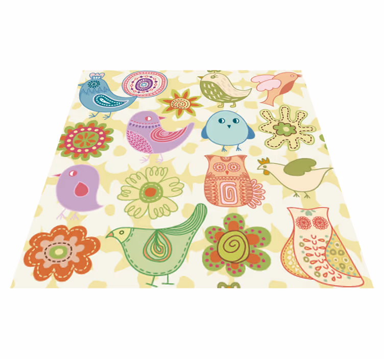 Alfombra vinílica animales motivos de pájaros coloridos - TenVinilo