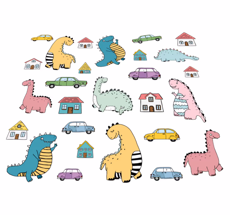 Alfombra vinílica animales figuras de dinosaurios coloridas - TenVinilo