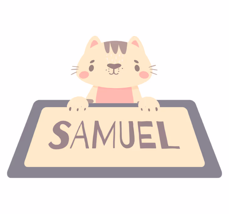 Alfombra vinílica animales etiqueta de gato con nombre - TenVinilo