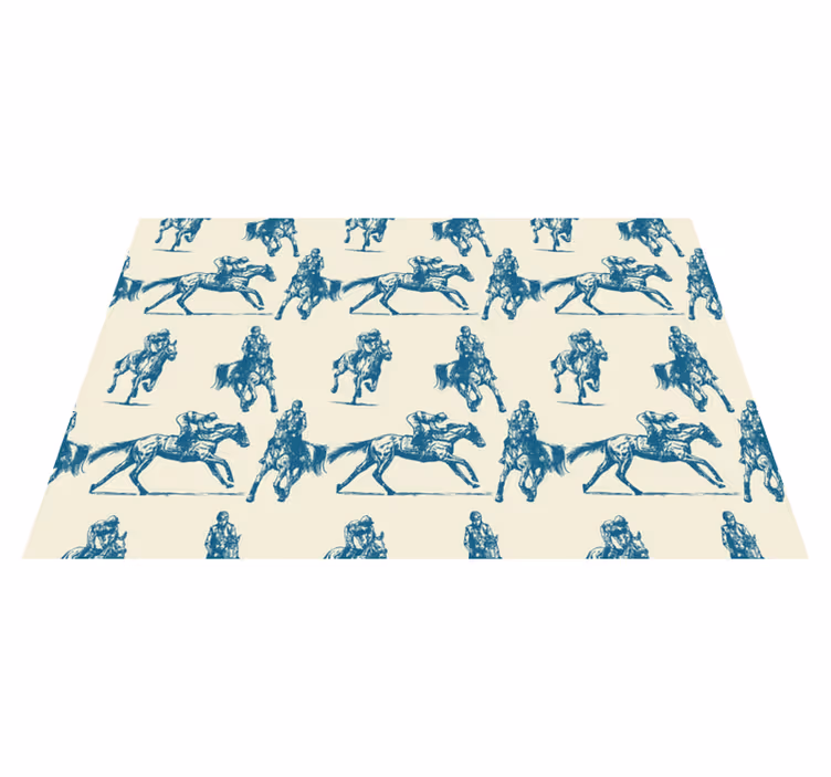 Alfombra vinílica animales patrón caballo azul y beige - TenVinilo