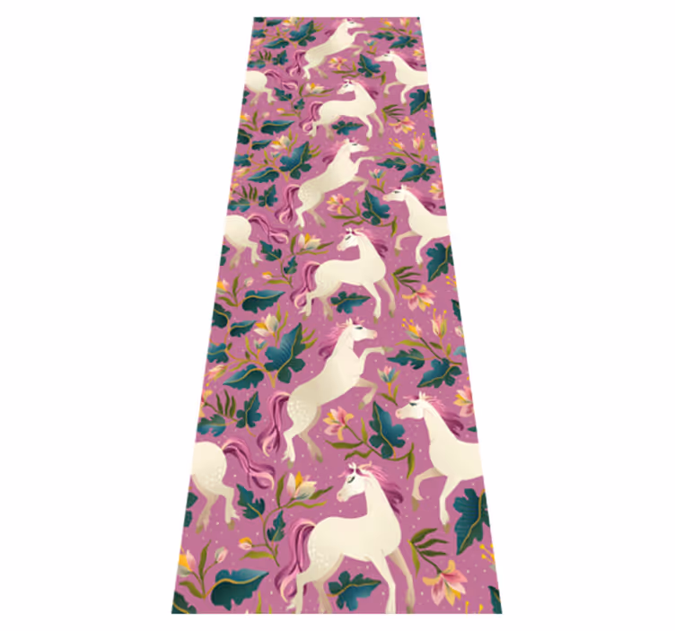 Alfombra vinílica animales diseño de caballo floral rosa - TenVinilo
