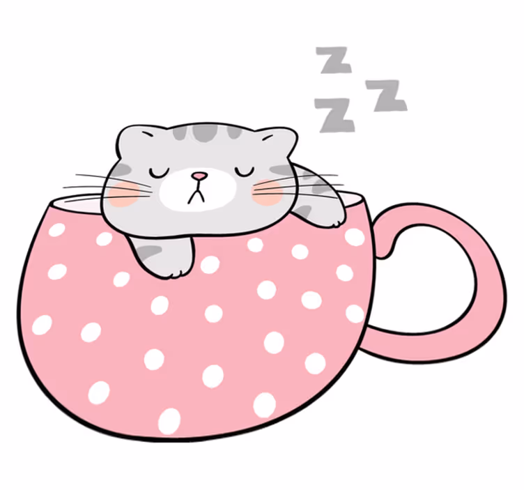 Alfombra vinílica animales taza de gato durmiendo - TenVinilo