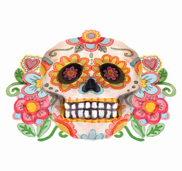 Alfombra vinílica halloween calavera floral acuarelada - TenVinilo