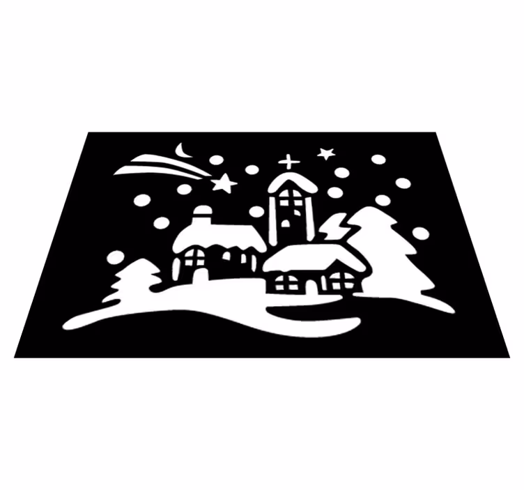 Alfombra vinílica navidad pueblo en blanco y negro - TenVinilo