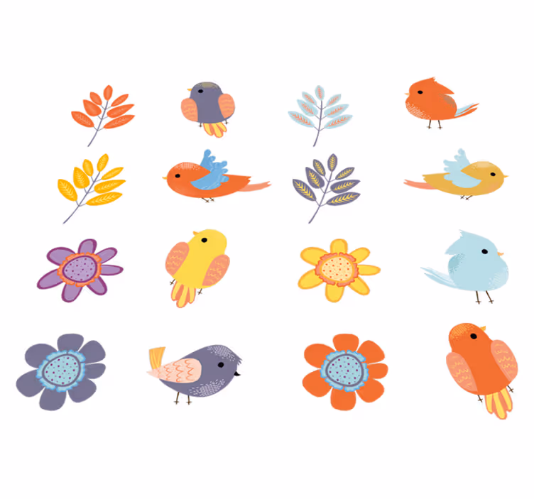 Alfombra vinílica flores y pájaros primaverales - TenVinilo
