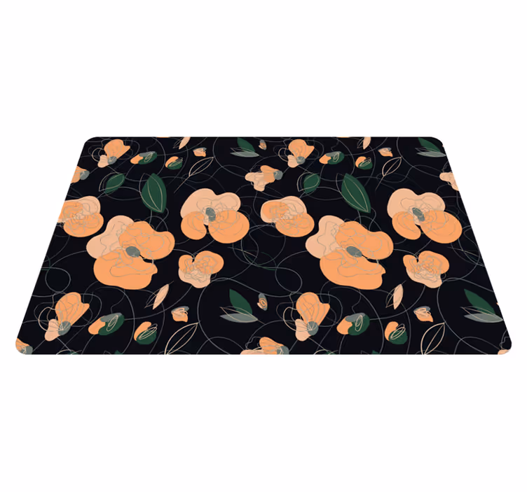 Alfombra vinílica flores patrón fauna y flora oscura - TenVinilo