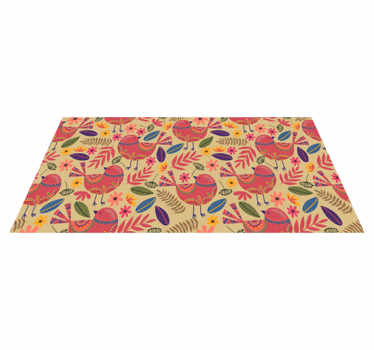 Alfombra vinílica flores diseño de aves coloridas - TenVinilo