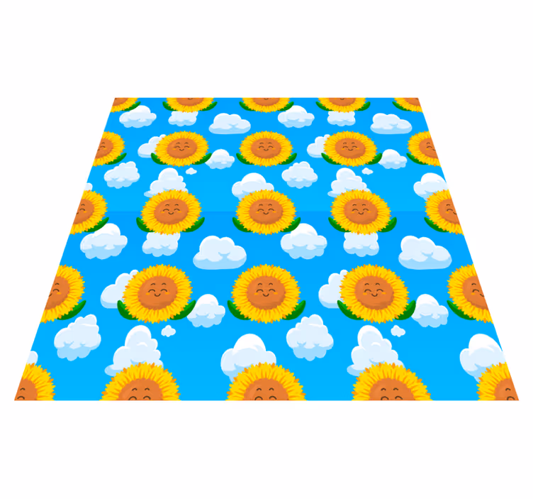Alfombra vinílica flores flor amarilla sonriente en el cielo - TenVinilo