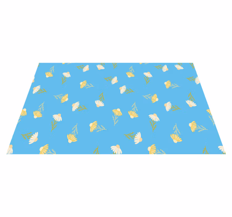 Alfombra vinílica flores patrón margaritas fondo azul - TenVinilo