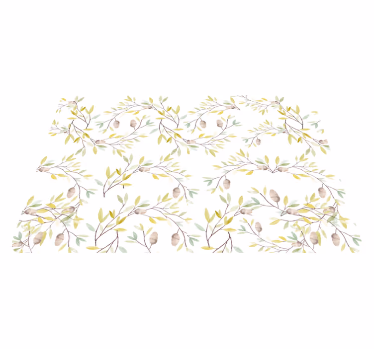 Alfombra vinílica flores diseño acuarela hojas verdes - TenVinilo