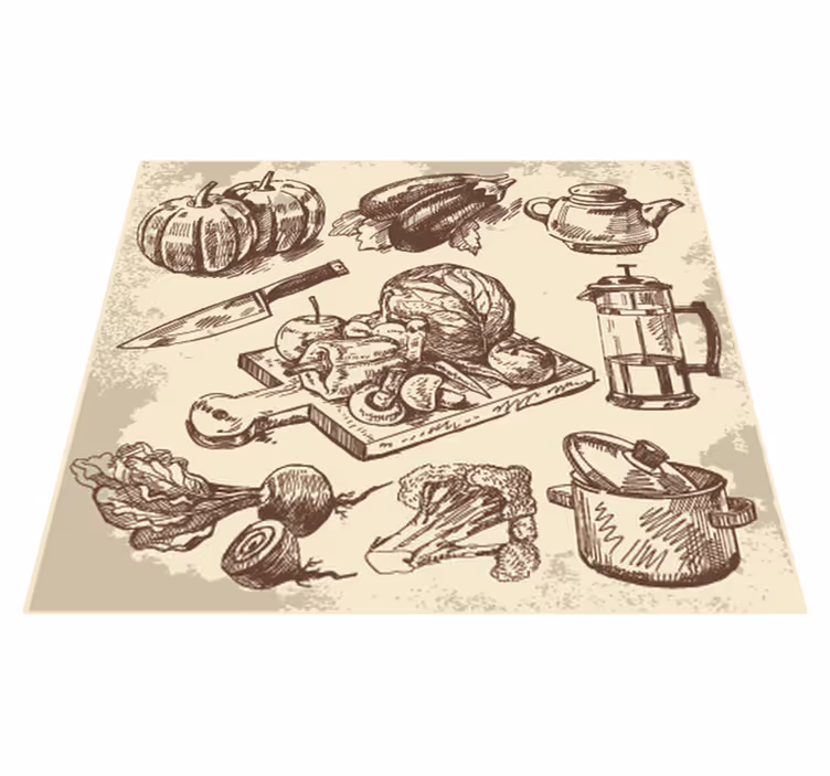 Alfombra de vinilo para cocina ilustración vintage - TenVinilo