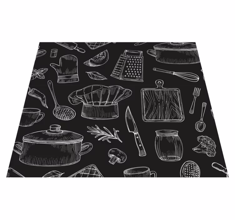 Alfombra de vinilo para cocina cubiertos elegantes - TenVinilo