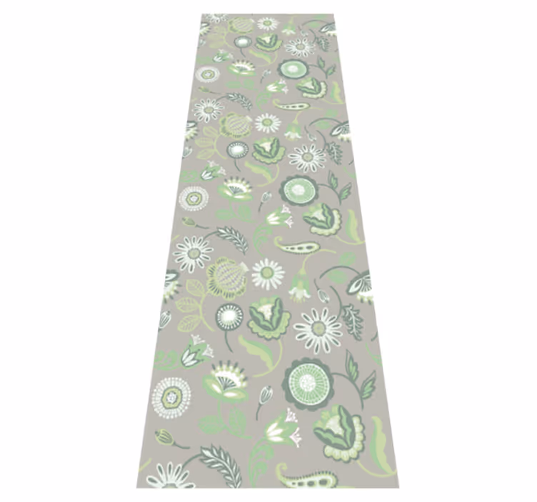 Alfombra de vinilo para cocina patrón floral verde delicado - TenVinilo