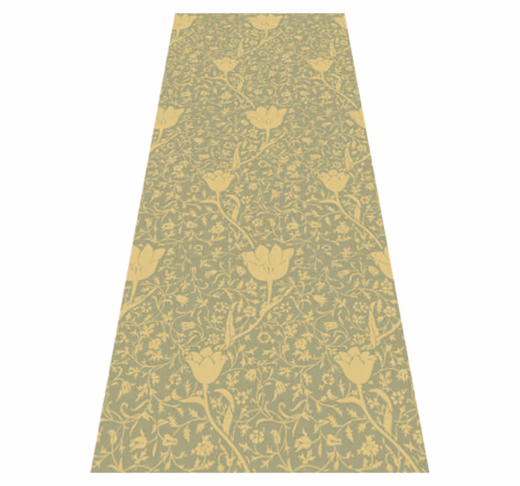 Alfombra vinílica flores patrón floral sutil dorado y verde - TenVinilo