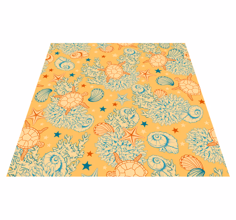 Alfombra vinílica flores coral y vida marina - TenVinilo