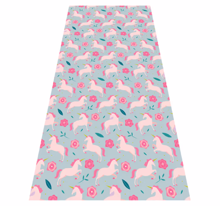 Alfombra vinílica juvenil patrón de unicornio floral - TenVinilo