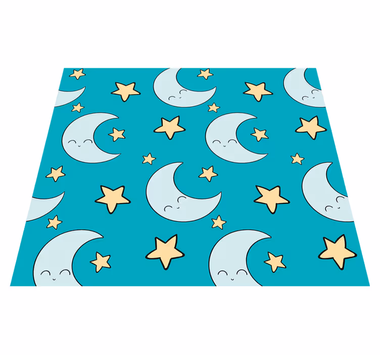 Alfombra vinílica de estrellas lunas felices azules - TenVinilo