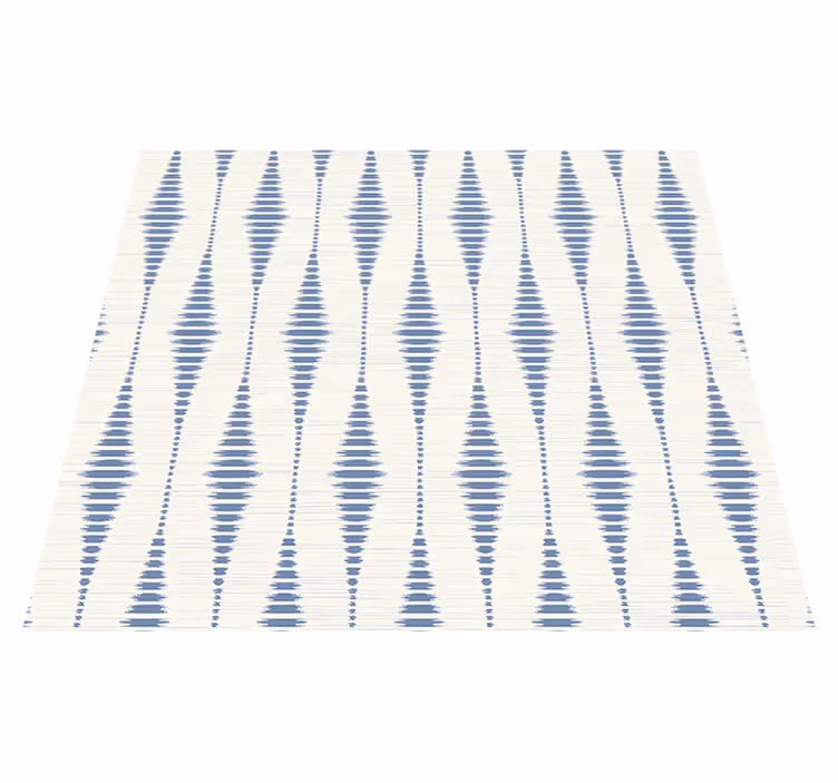 Alfombra vinílica geométrica rabaul ikat azul y beige - TenVinilo