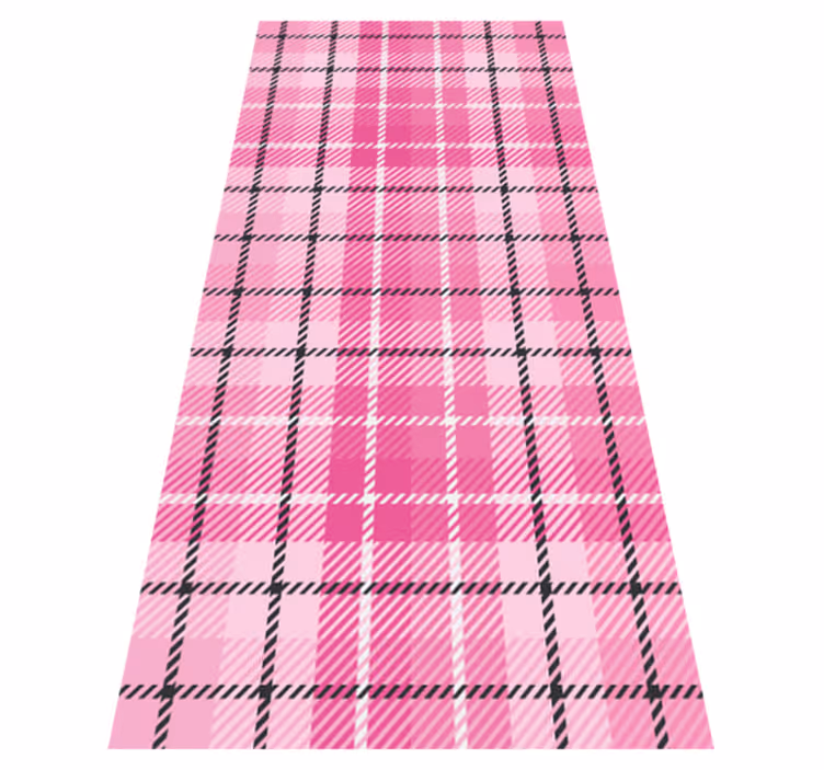 Alfombra vinílica geométrica tartán rosa y negro - TenVinilo