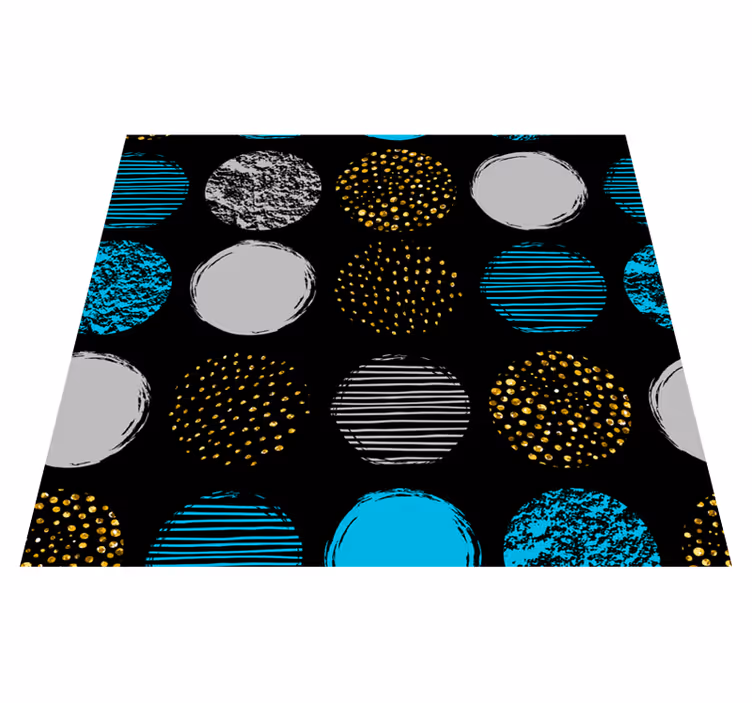 Alfombra vinílica geométrica de lunares sobre fondo negro - TenVinilo