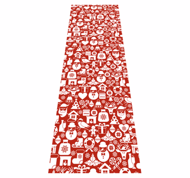 Alfombra vinílica navidad iconos navideños fondo rojo - TenVinilo