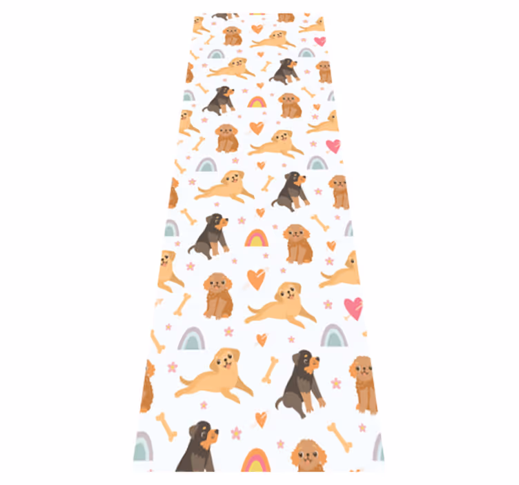 Alfombra vinílica dormitorio patrón de perritos y arcoíris - TenVinilo