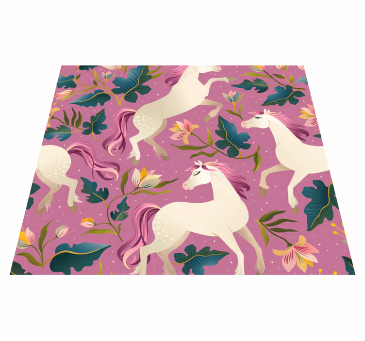 Alfombra vinílica dormitorio diseño de caballo rosa floral - TenVinilo