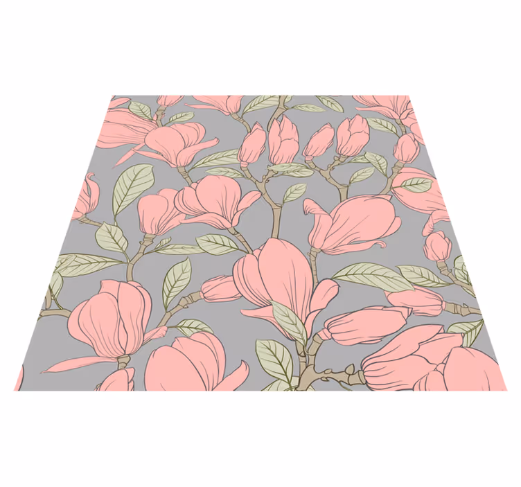 Alfombra vinílica dormitorio flores y hojas rosas - TenVinilo