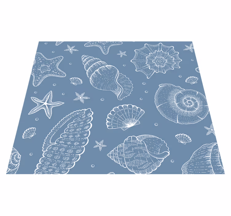 Alfombra vinílica dormitorio vida marina y conchas - TenVinilo