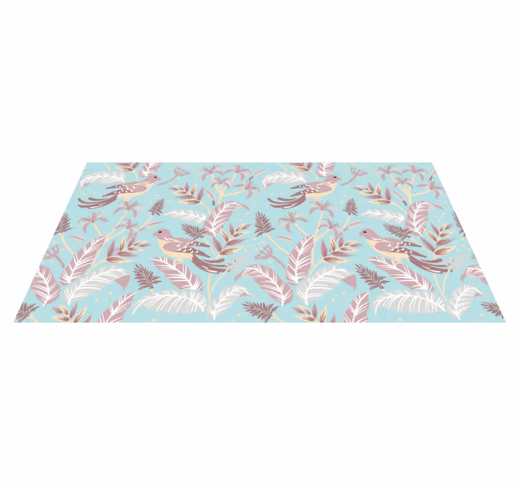 Alfombra vinílica naturaleza diseño floral azul y rosa - TenVinilo