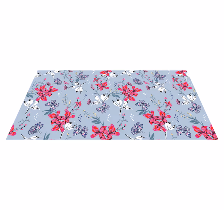 Alfombra vinílica naturaleza patrón mariposas florales - TenVinilo