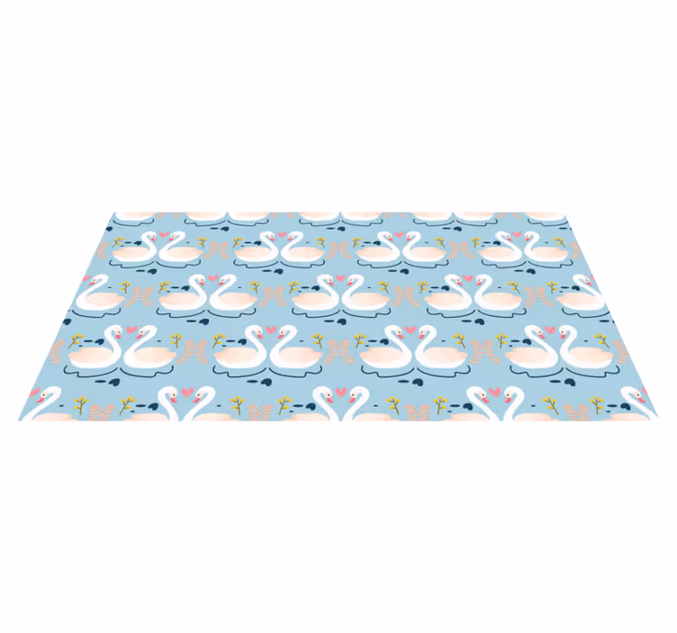 Alfombra vinílica flores patrón de cisnes enamorados - TenVinilo