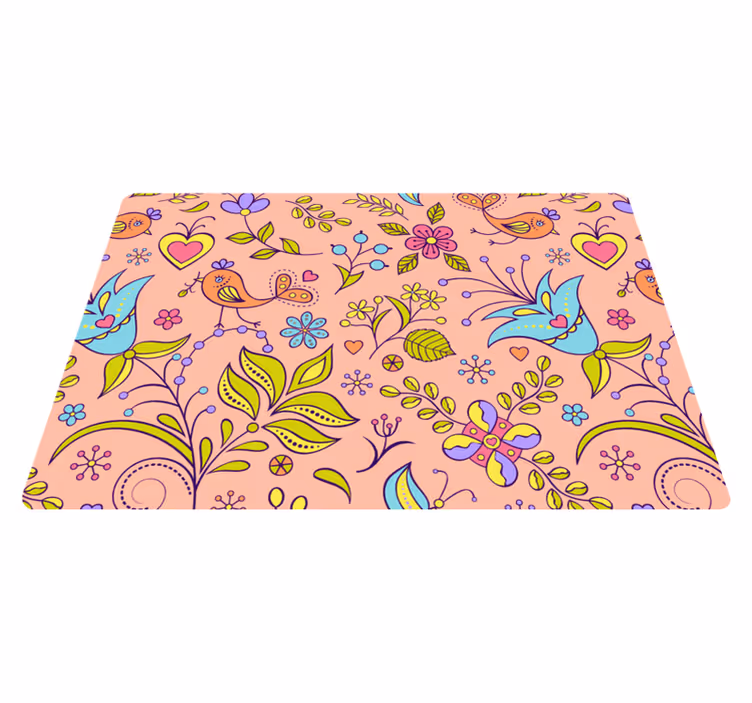 Alfombra vinílica flores con aves y mariposas - TenVinilo