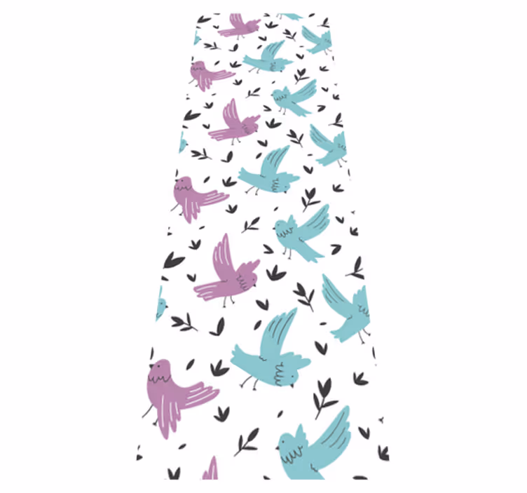 Alfombra vinílica dormitorio ilustración aves y plantas - TenVinilo