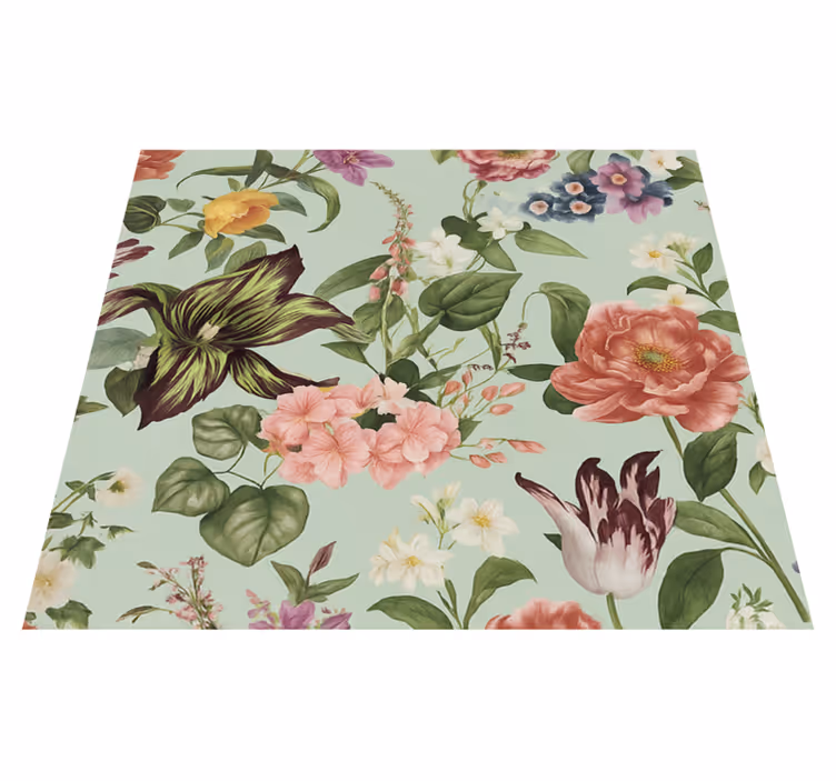 Alfombra vinílica dormitorio floral primaveral colorida - TenVinilo