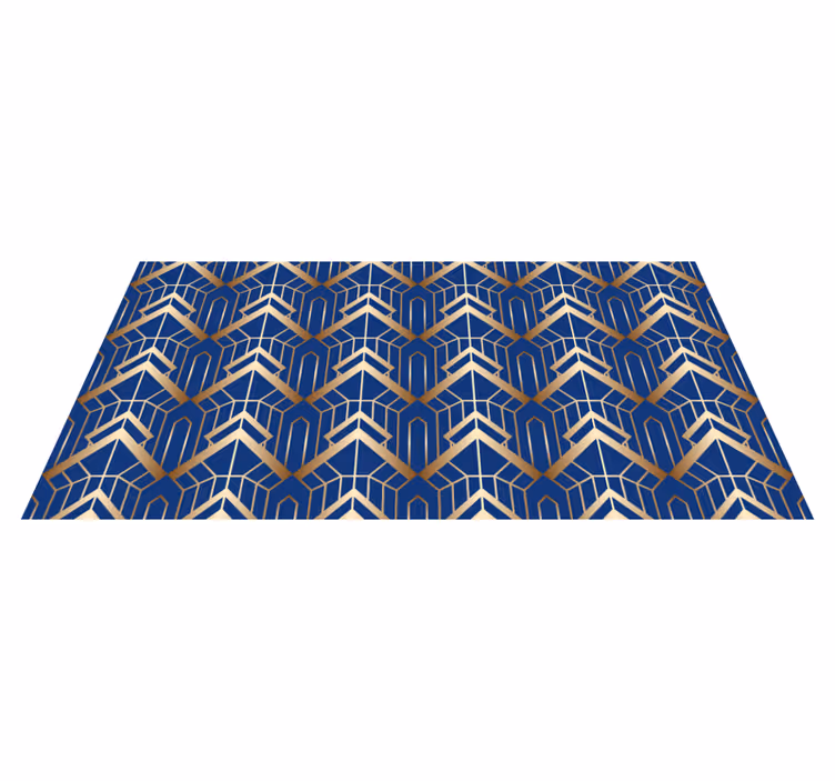 Alfombra vinílica geométrica patrón deco azul y dorado - TenVinilo