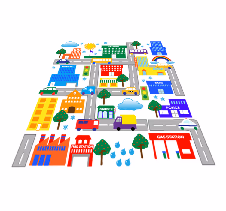 Alfombra vinílica infantil ciudad colorida - TenVinilo