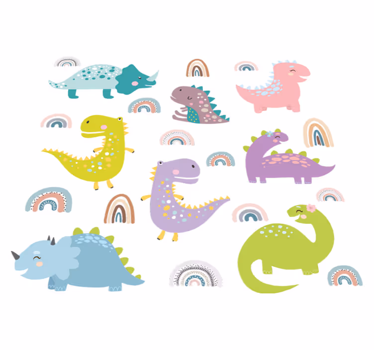 Alfombra vinílica dormitorio dinosaurios nórdicos arcoíris - TenVinilo