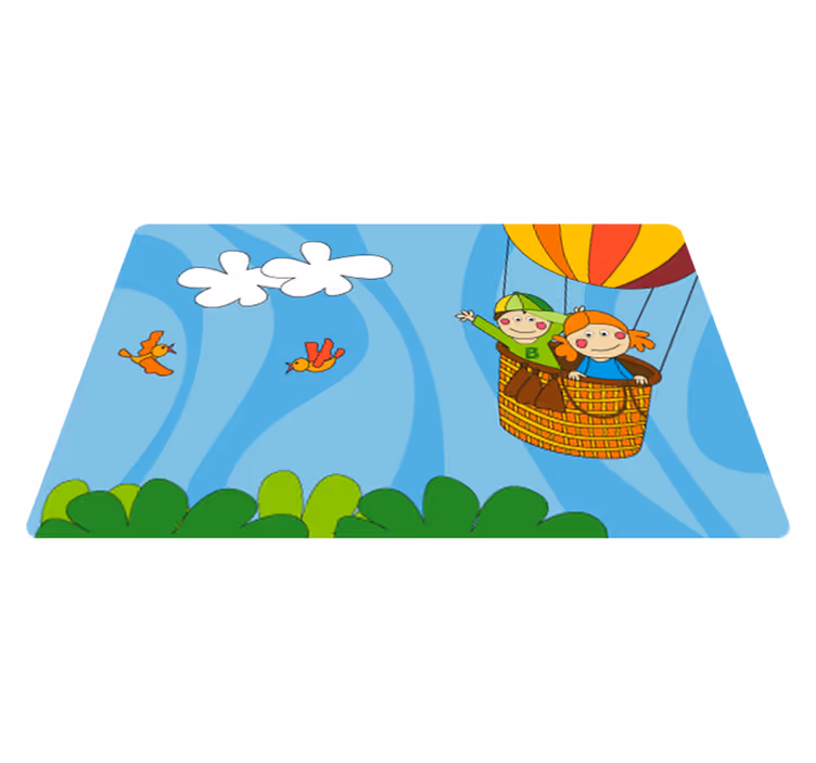 Alfombra vinílica infantil volando en globo aéreo - TenVinilo