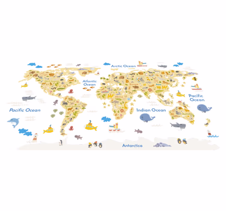 Alfombra vinílica mapamundi fauna del mundo - TenVinilo