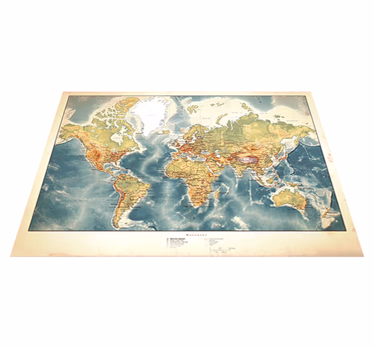 Alfombra vinílica mapamundi vinilo mapa del mundo envejecido - TenVinilo
