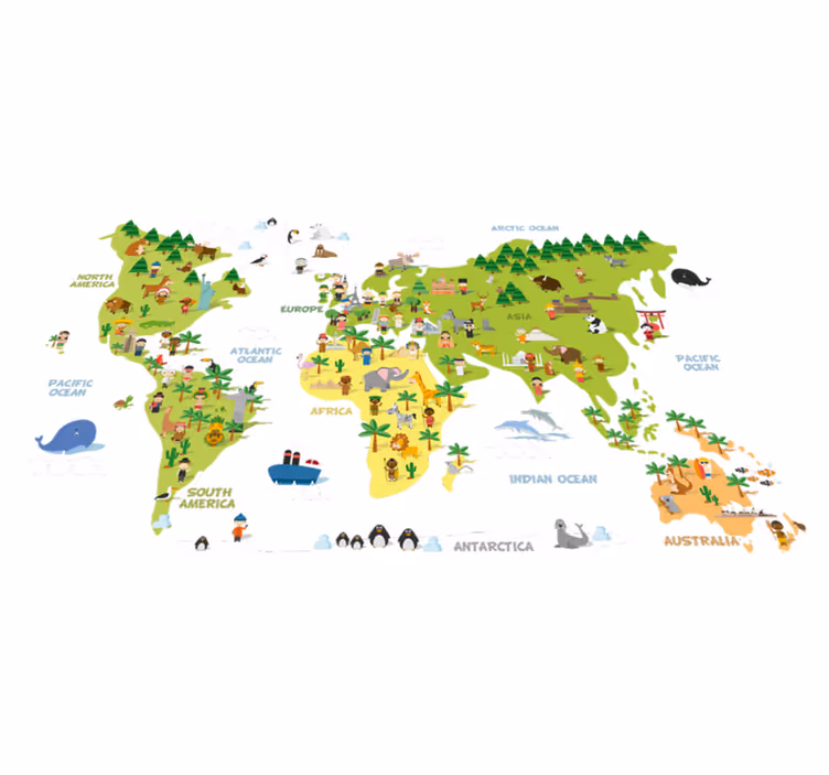Alfombra vinílica mapamundi mapa de personas en inglés - TenVinilo