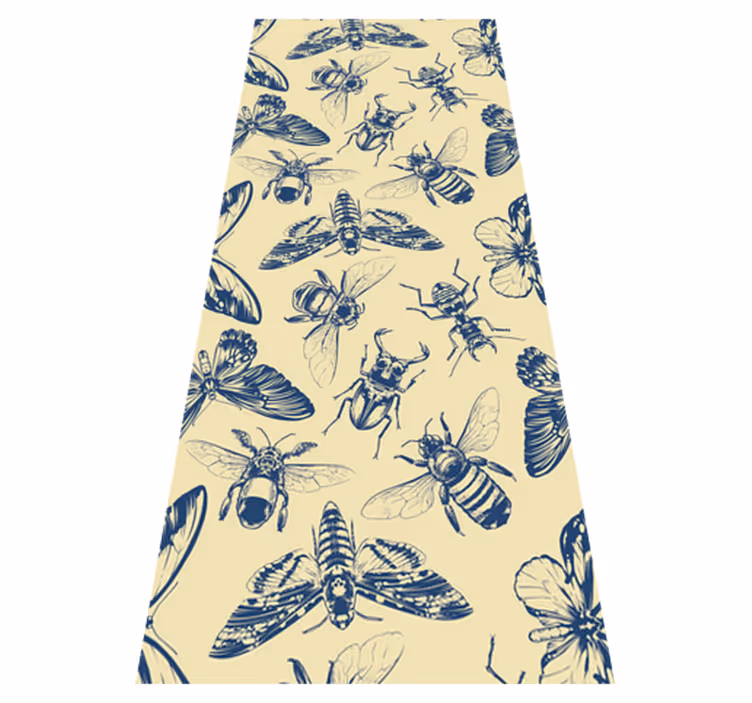 Alfombra vinílica baño patrón de abejas y mariposas - TenVinilo
