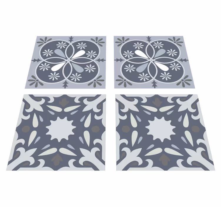 Alfombra vinílica baño pegatina azulejo flor azul - TenVinilo