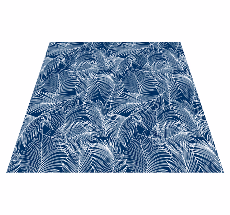 Alfombra de vinilo para cocina hojas azules contorno blanco - TenVinilo