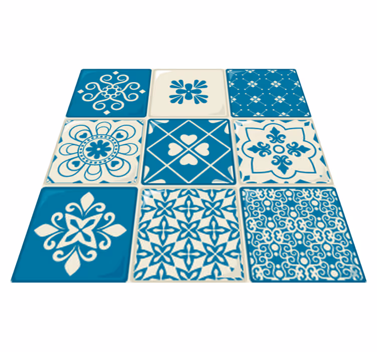 Alfombra de vinilo para cocina patrón gris y azul - TenVinilo