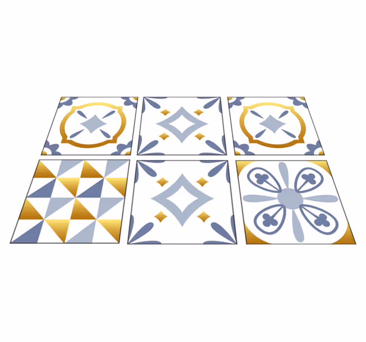 Alfombra de vinilo para cocina azulejos efecto oro - TenVinilo