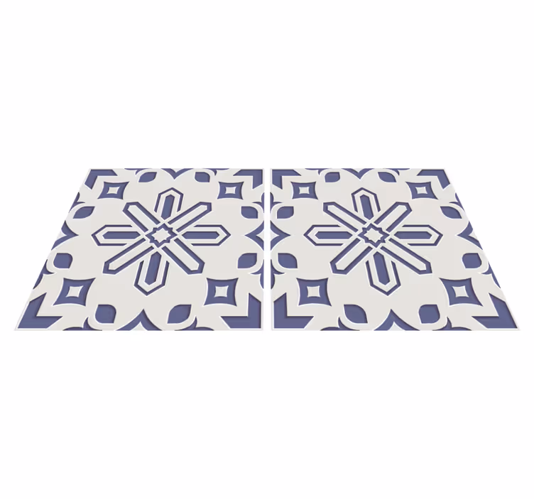 Alfombra de vinilo para cocina patrones azules y blancos - TenVinilo