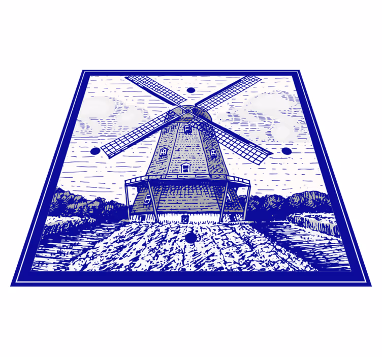 Alfombra de vinilo para cocina azul de delft - TenVinilo